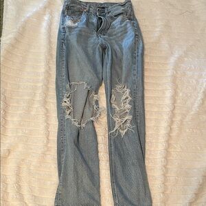 American Eagle Outfitters Light Blue Distressed Straight Leg Jeans